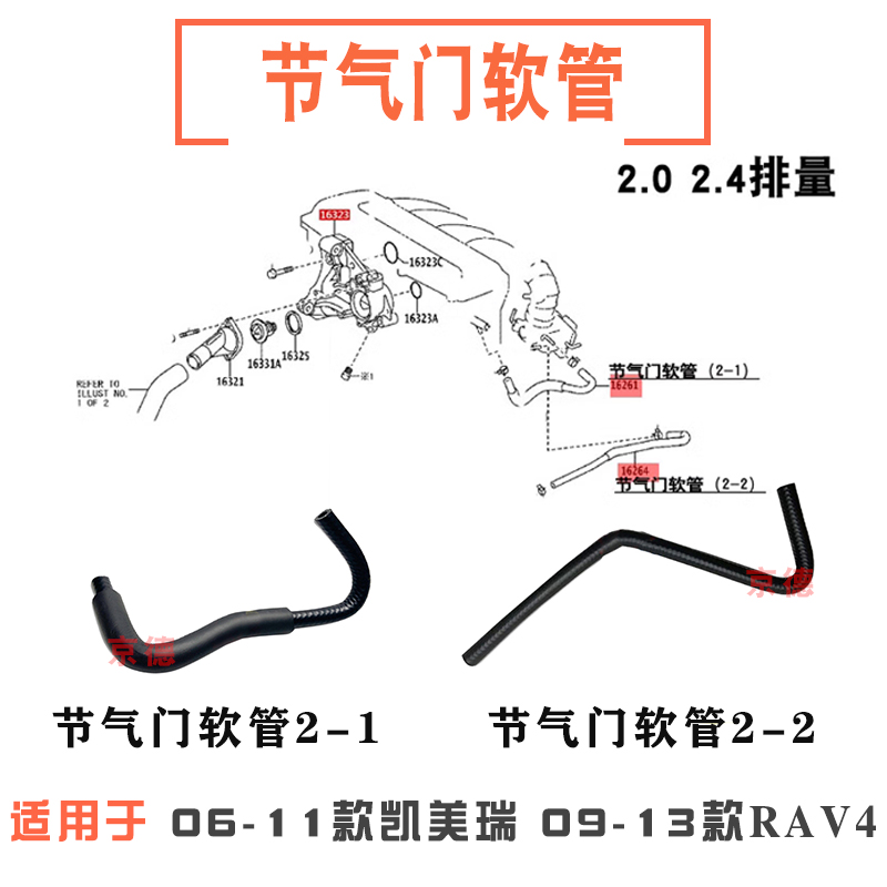 适用6代凯美瑞RAV4大霸王ACR节气门冷却液软管水泵铁水管节温软管