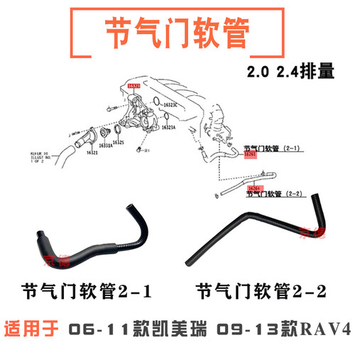 适用6代凯美瑞RAV4大霸王ACR节气门冷却液软管水泵铁水管节温软管