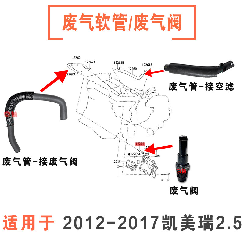 适用2012-2017款7代凯美瑞2.5发动机缸盖通风软管废气单向阀胶管