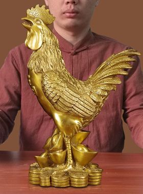 纯铜公鸡摆件铜十二生肖鸡中式办公室家居报喜招财金鸡客厅工艺品