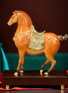 一件可发黄铜盛世唐马摆件生肖动物彩绘礼品家居创意装饰工艺品