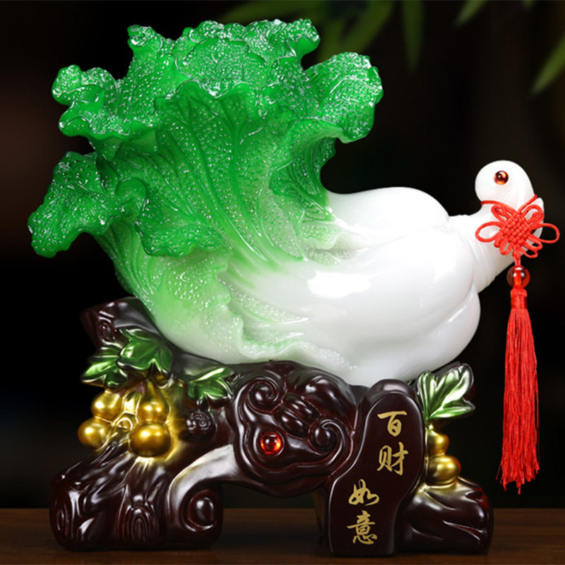 新款百财如意招财玉白菜工艺品摆件客厅酒柜办公室装饰品开业礼品