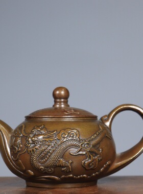 纯黄铜龙飞茶壶茶桌茶道创意水壶铜摆件家居办公桌茶具功夫茶壶