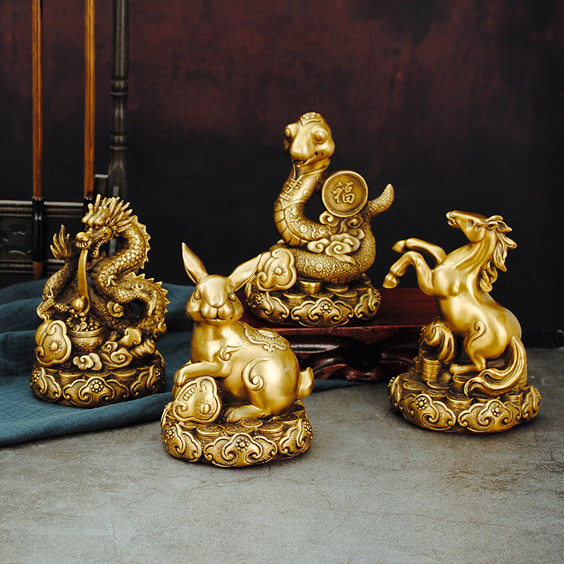 全铜十二生肖摆件铜牛鼠虎兔龙蛇马羊猴鸡狗猪家居吉祥物三合贵人