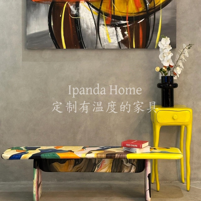 中古风实木多巴胺彩绘长凳玄关凳