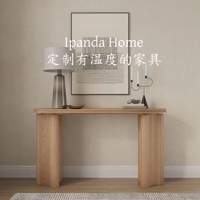 中古侘寂风实木原木色入户玄关台图片