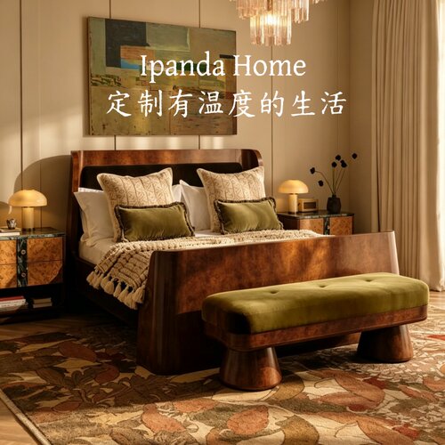 中古风实木树瘤皮大床法式复古高级感家用卧室设计师款高级双人床