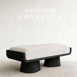 中古风实木黑色床尾凳法式复古设计师款长条凳家用卧室床前沙发凳