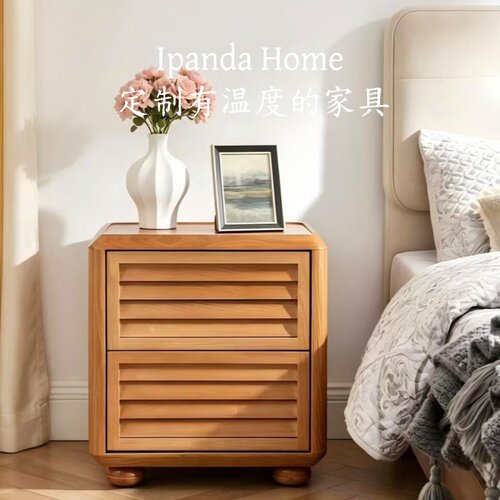中古风实木原木色床头柜法式复古高级感家用卧室床边柜收纳柜子
