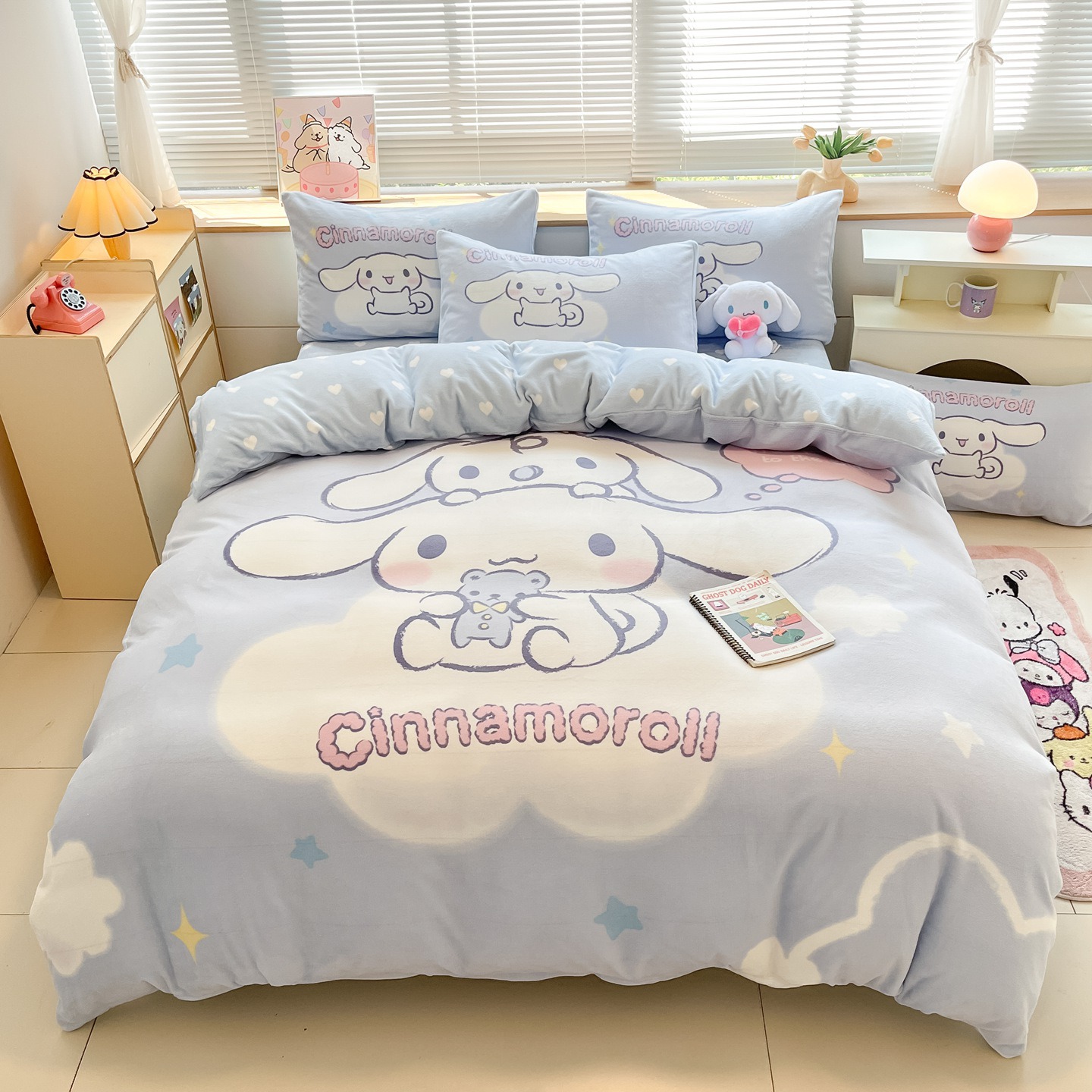 玉桂狗冬季加厚牛奶绒被套四件套