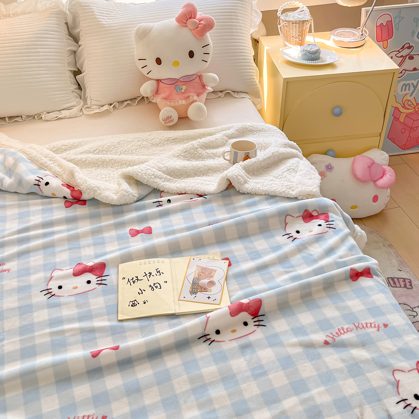 helloKitty冬季加厚牛奶绒羊羔绒毛毯卡通珊瑚绒毯子儿童保暖盖毯