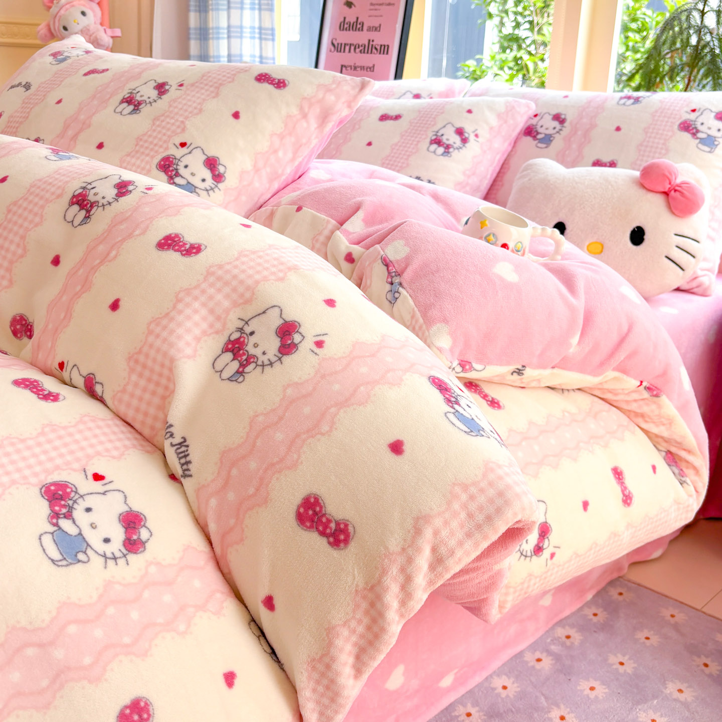 helloKitty加厚牛奶绒四件套卡通床单被套珊瑚绒儿童床上三件套冬