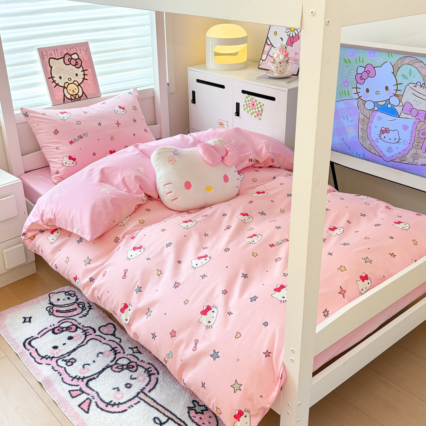 女孩helloKitty学生宿舍床上三件套全棉纯棉卡通床单被套四件套笠