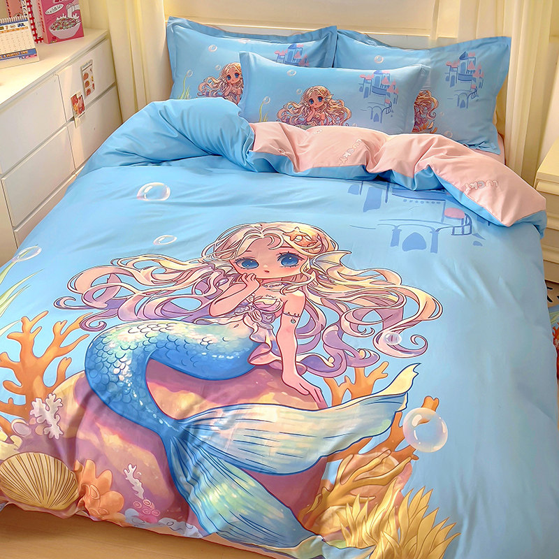 公主风女孩全棉被套单件纯棉儿童被罩床单人学生宿舍床上三四件套