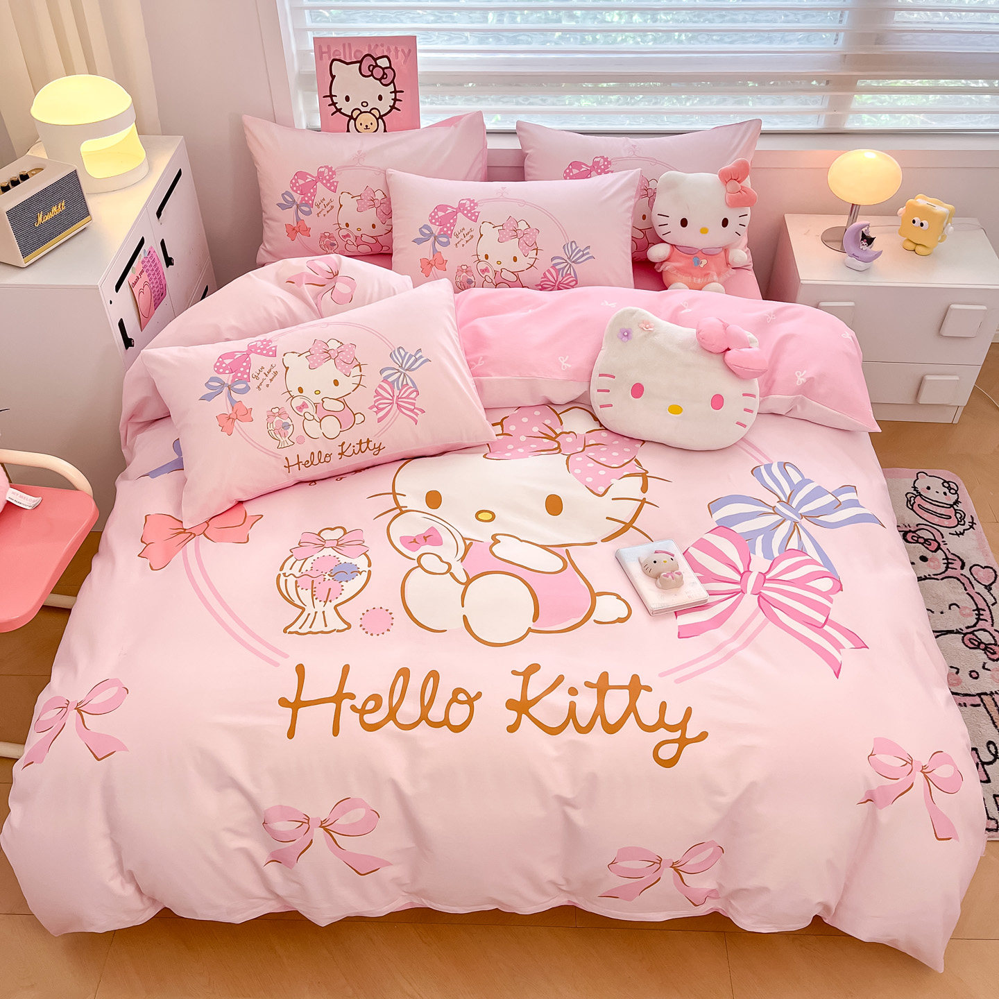 helloKitty卡通床品四件套全棉纯棉女孩儿童被套床单人床上三件套