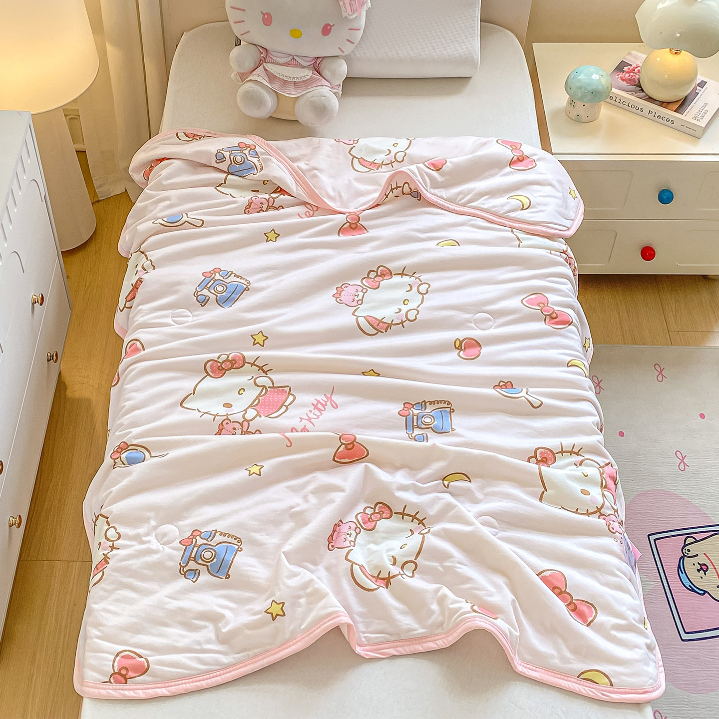 helloKitty卡通针织棉夏凉被空调被女孩儿童夏被幼儿园午睡薄被子