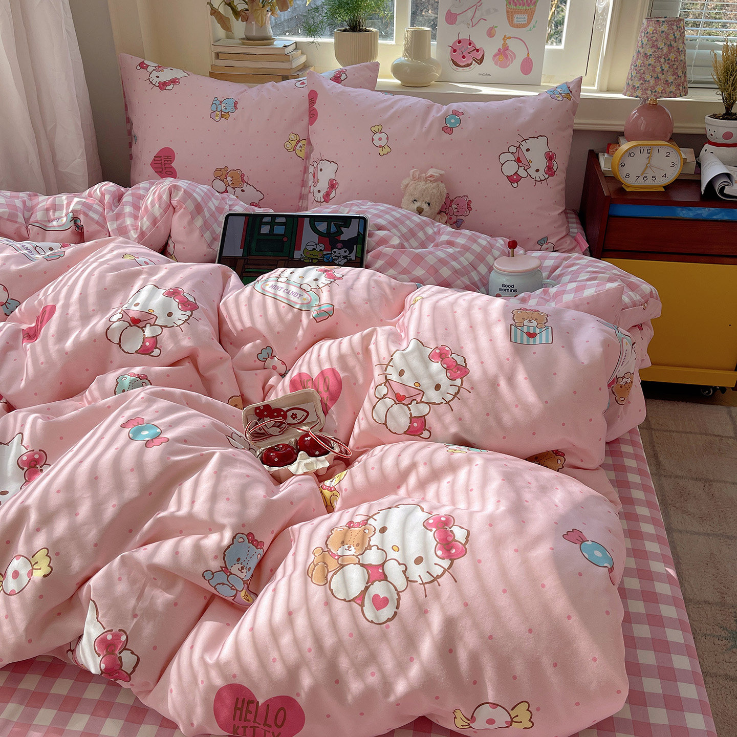 helloKitty公主风全棉四件套纯棉卡通儿童床单被套宿舍床上三件套