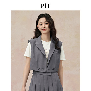 职业叠穿坎肩背心上衣 马甲女2025夏薄款 PIT复古灰色无袖 西装