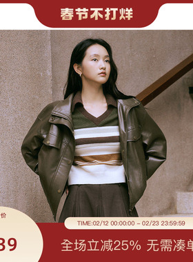 PIT复古长袖皮衣短外套女2025春季新款酷飒上衣百搭显瘦