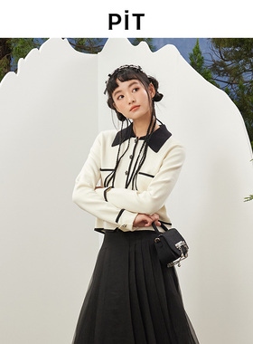 PIT小香风翻领毛针织衫女2026春季新款百搭显瘦上衣开衫外套