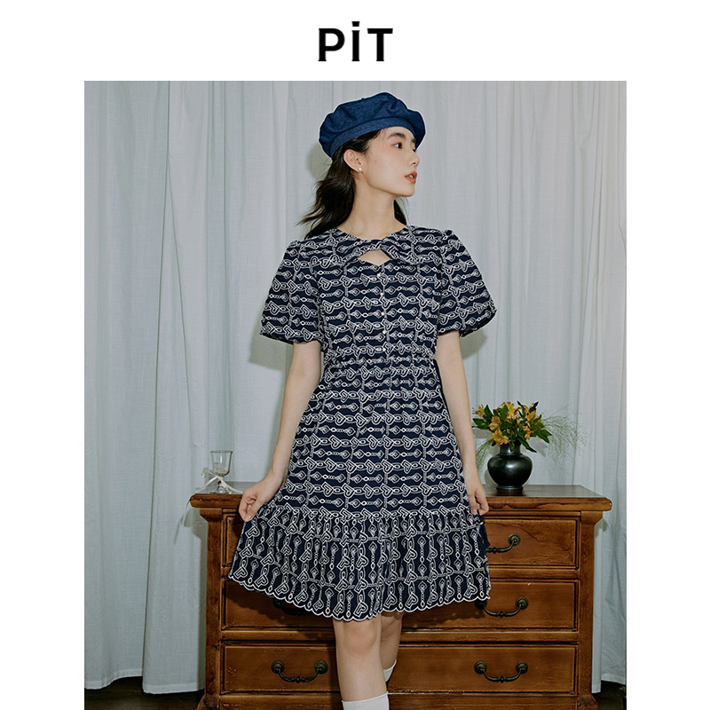 【法式少女蓬蓬裙】PIT复古碎花短袖连衣裙女2024秋季新款泡泡袖