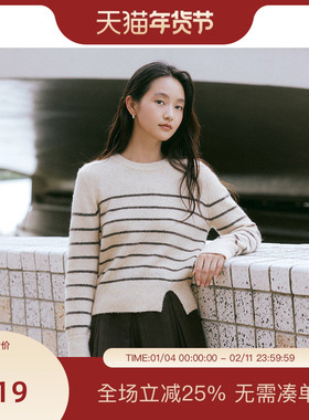 PIT复古米咖色毛针织衫圆领长袖毛衣2025春季新款百搭上衣