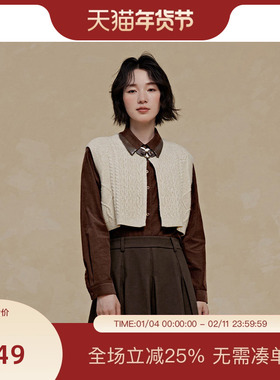 PIT复古两件套长袖衬衫女100%棉2025春季新款披肩百搭显瘦上衣