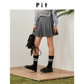 pit复古经典 学院风灰色百褶裙短裙半身裙女高腰百搭a字半裙女秋季