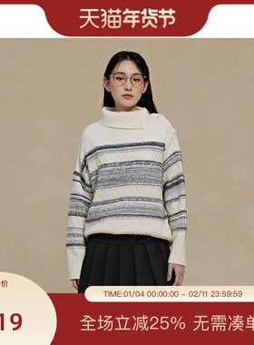 PIT高领条纹毛针织衫女2025冬季新款保暖显瘦毛衣简约高级