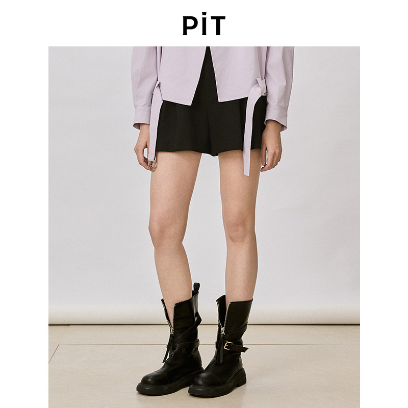 PIT高腰经典黑色休闲短裤女2025冬季新款百搭显瘦裤子