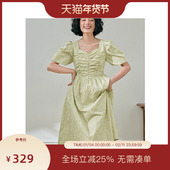 新款 PIT复古法式 方领压褶收腰显瘦连衣裙女2025夏季 韩系chic裙子