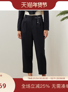 PIT高腰显瘦黑色女士九分裤百搭2025春季新款休闲裤设计感小脚裤