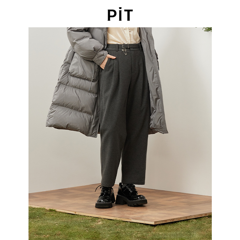 PIT高腰复古长裤2025秋冬新款女士休闲西装裤毛呢加厚保暖