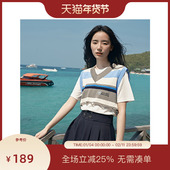 学院风半袖 PIT拼色圆领针织拼接两件套短袖 T恤女2025春新款 上衣