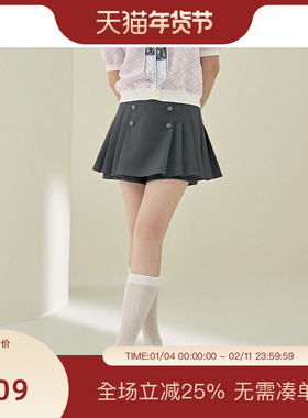 PIT复古A字收腰百褶阔腿西装裙裤女2025夏通勤遮胯防走光直筒短裤