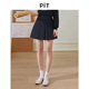 新款 PIT经典 复古高腰百褶短裙女2026春季 百搭显瘦藏青色