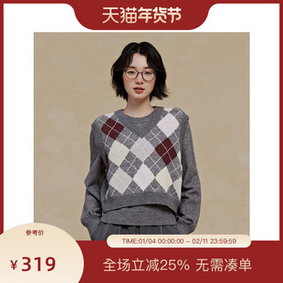 【博主同款】PIT复古菱形毛针织衫两件套女2025冬季背心毛衣上衣