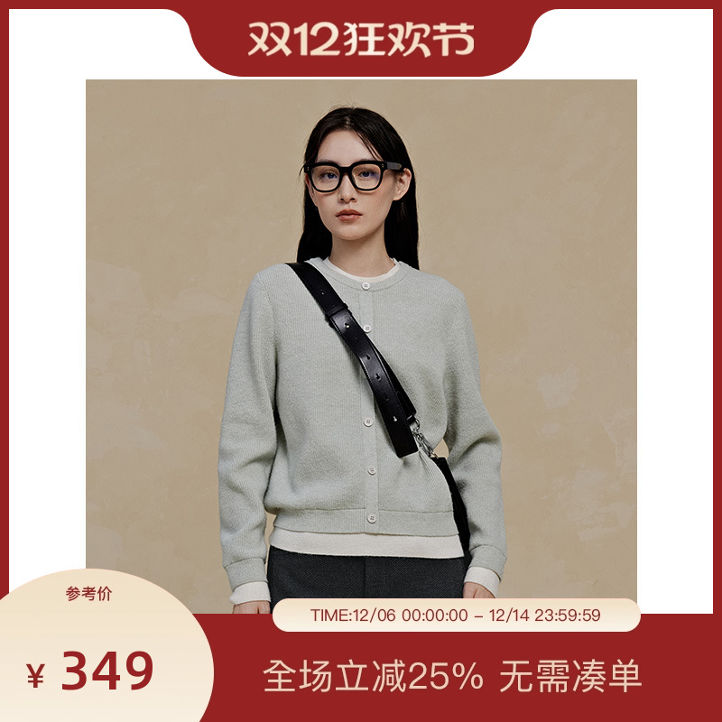 PIT拼接假两件毛针织衫长袖百搭上衣女2025秋季新款百搭显瘦