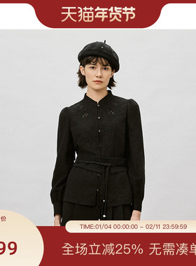 PIT复古新中式莱赛尔棉黑色衬衫女2025冬季新款百搭显瘦衬衣