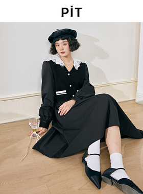 【 芭蕾舞会】PIT复古气质优雅简约显瘦连衣裙女2025秋新款小黑裙
