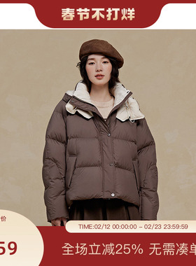 PIT复古咖色短款羽绒服女2025冬季新款小个子显高百搭外套