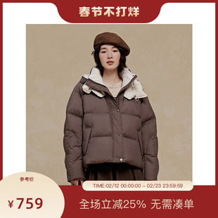 PIT复古咖色短款羽绒服女2025冬季新款小个子显高百搭外套