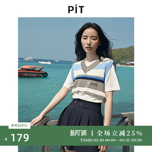 上衣 学院风半袖 PIT拼色圆领针织拼接两件套短袖 T恤女2026春新款