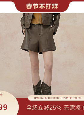 【美拉德】PIT休闲咖色皮质短裤女2025春季新款酷飒高腰显瘦裤子