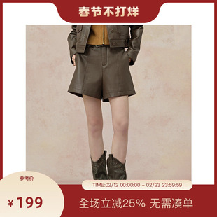 【美拉德】PIT休闲咖色皮质短裤女2025春季新款酷飒高腰显瘦裤子