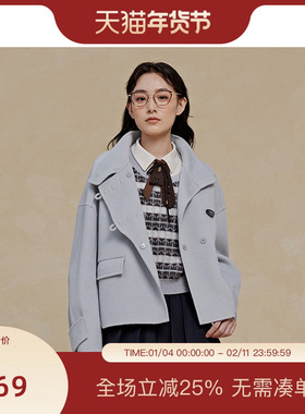 PIT绵羊毛呢大衣女短款外套2025春季新款小个子显高百搭显瘦