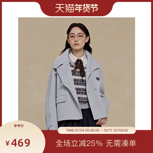 PIT绵羊毛呢大衣女短款外套2025秋季新款小个子显高百搭显瘦