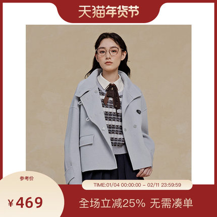 PIT绵羊毛呢大衣女短款外套2025秋季新款小个子显高百搭显瘦