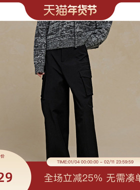 PIT黑色工装直筒休闲裤女2025春季新款百搭显瘦高腰款日常通勤