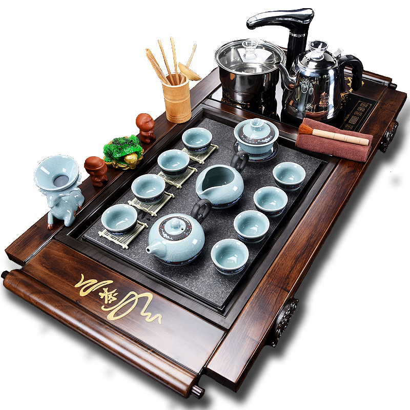 定制茶具套装全自动家用一体功夫整套紫砂陶瓷电磁炉喝茶茶台实木